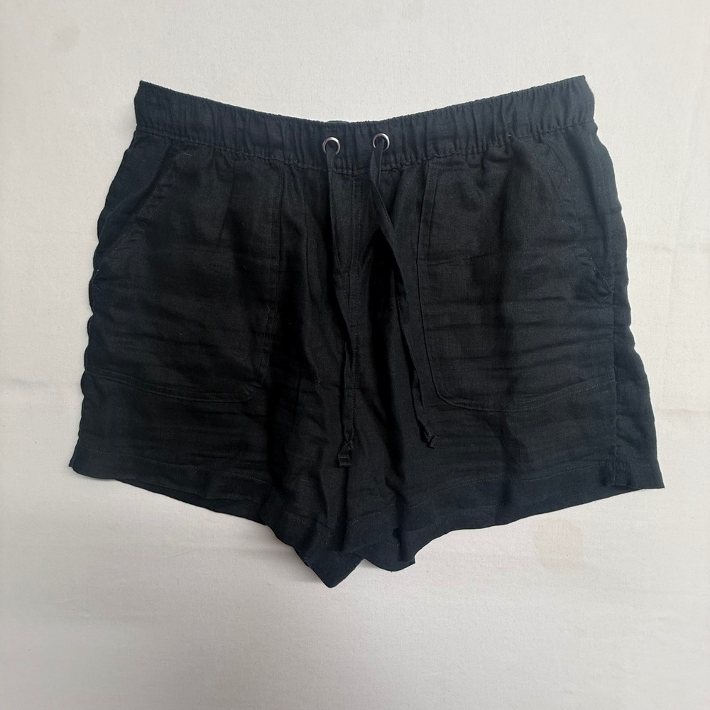 C&C California 100% Linen Shorts Womens Medium Black Drawstring Beach Casual